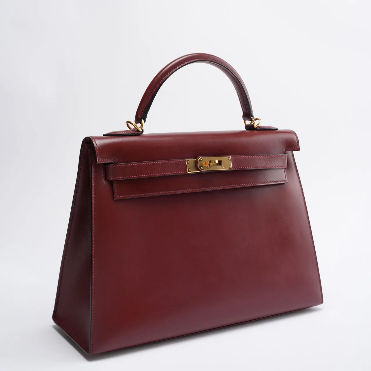 Hermes Kelly 32 Sellier Bag In Burgundy Box Leather With Gold Hardware from 2004