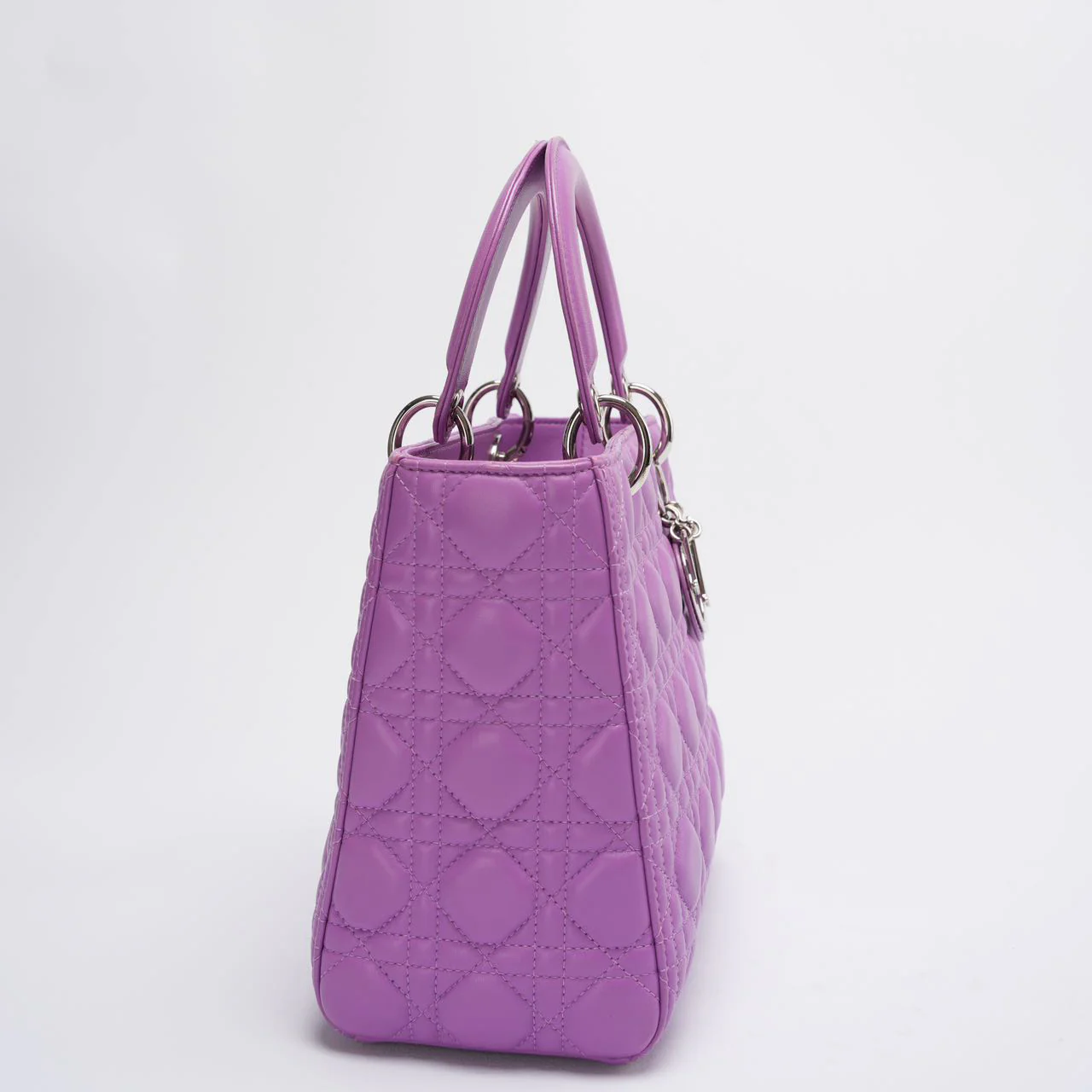Dior Purple Lilac Lady Dior Medium Bag in Cannage Lambskin Leather with Silver Hardware