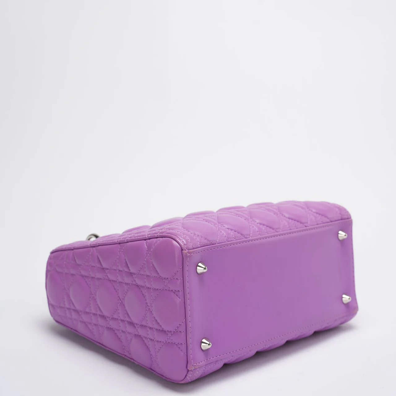 Dior Purple Lilac Lady Dior Medium Bag in Cannage Lambskin Leather with Silver Hardware