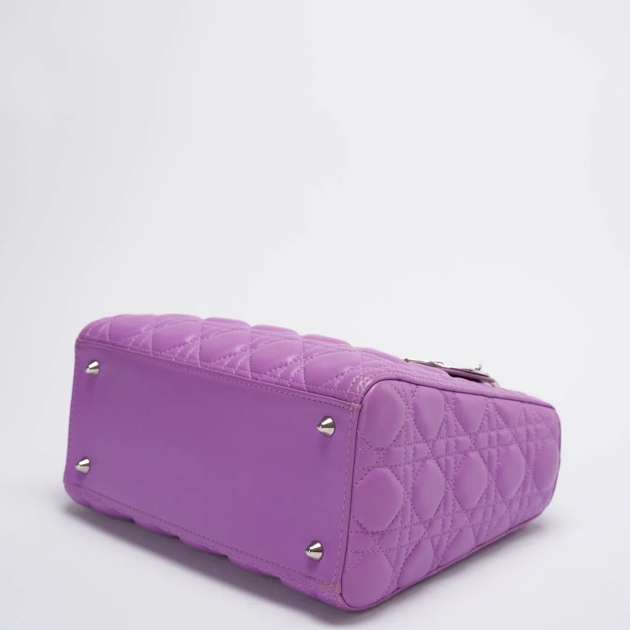 Dior Purple Lilac Lady Dior Medium Bag in Cannage Lambskin Leather with Silver Hardware