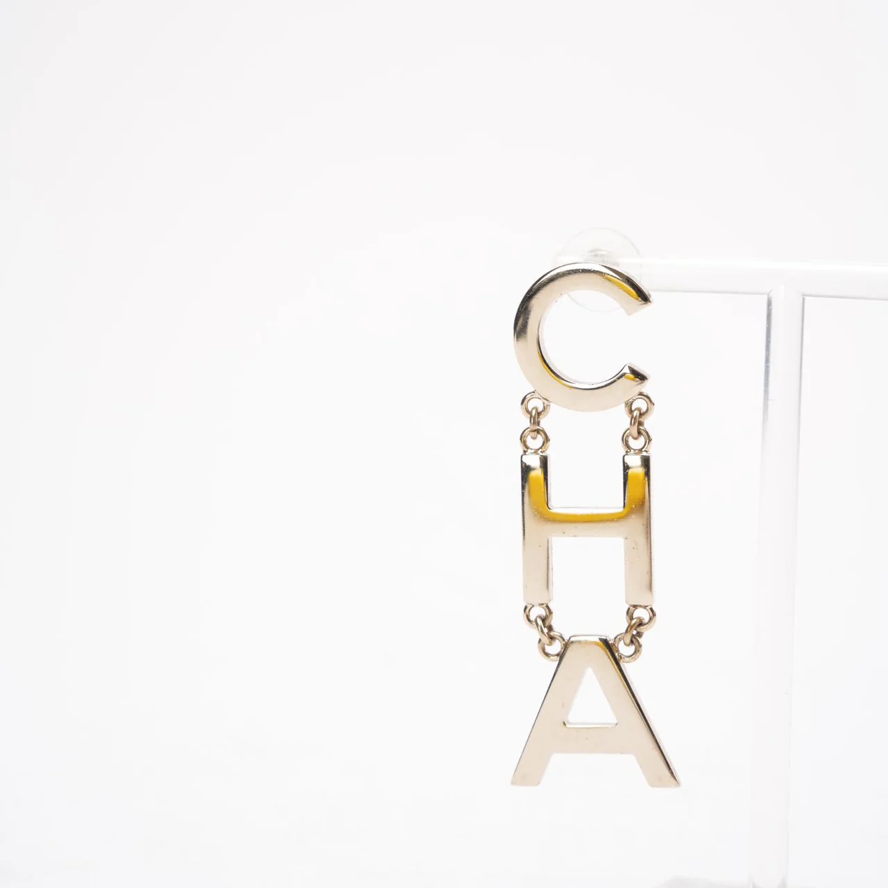 Chanel Gold Metal 'CHA' 'NEL' Logo Letter Drop Earrings