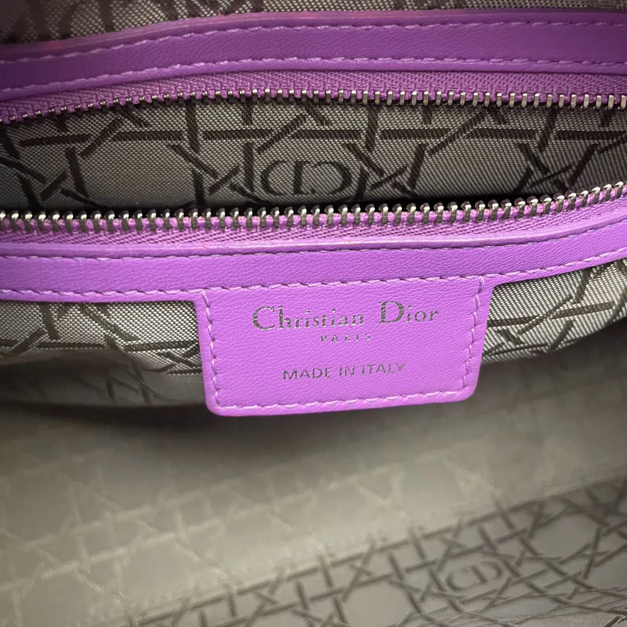 Dior Purple Lilac Lady Dior Medium Bag in Cannage Lambskin Leather with Silver Hardware