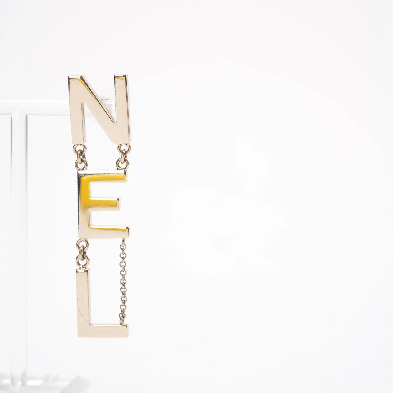 Chanel Gold Metal 'CHA' 'NEL' Logo Letter Drop Earrings