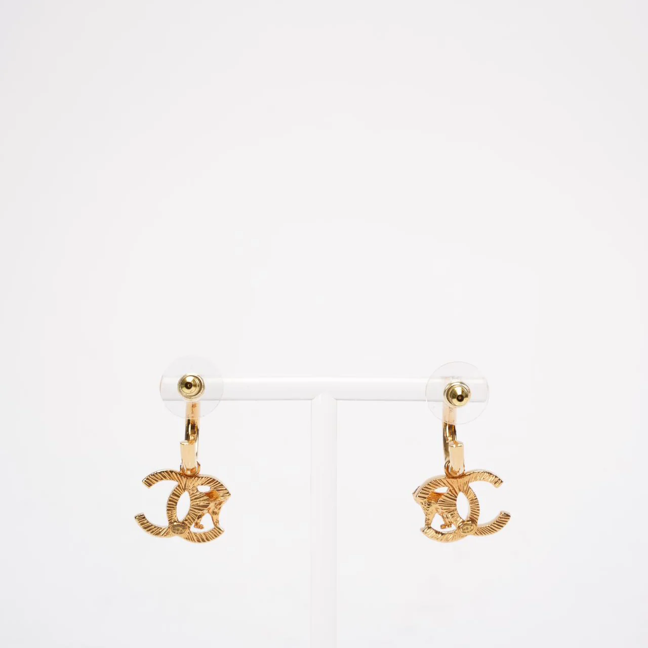 Chanel Gold Tone Metal CC Mark Lion Hoop Earring
