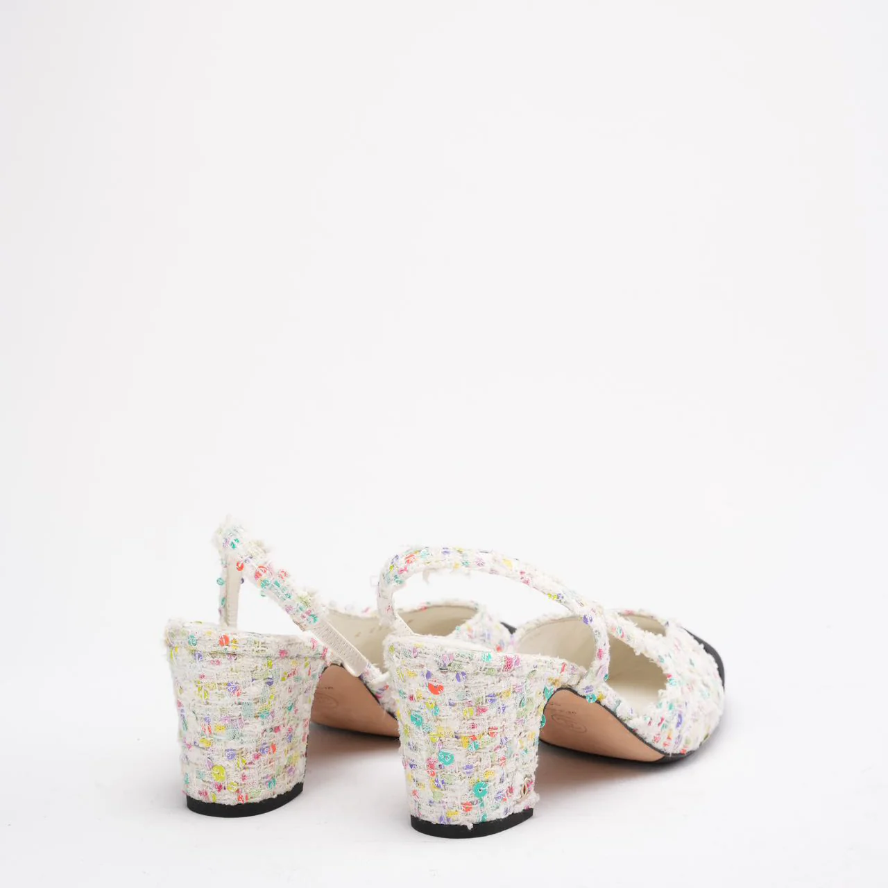 Chanel Multicolor Tweed CC Logo Slingback Pumps Size 38 ½