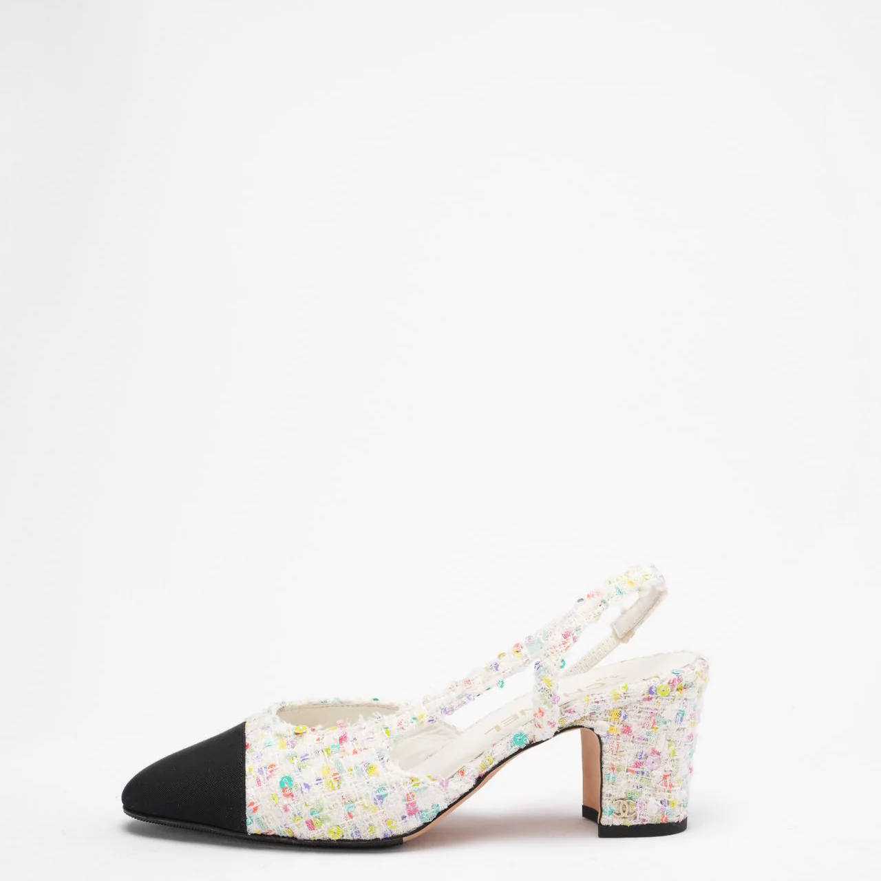 Chanel Multicolor Tweed CC Logo Slingback Pumps Size 38 ½