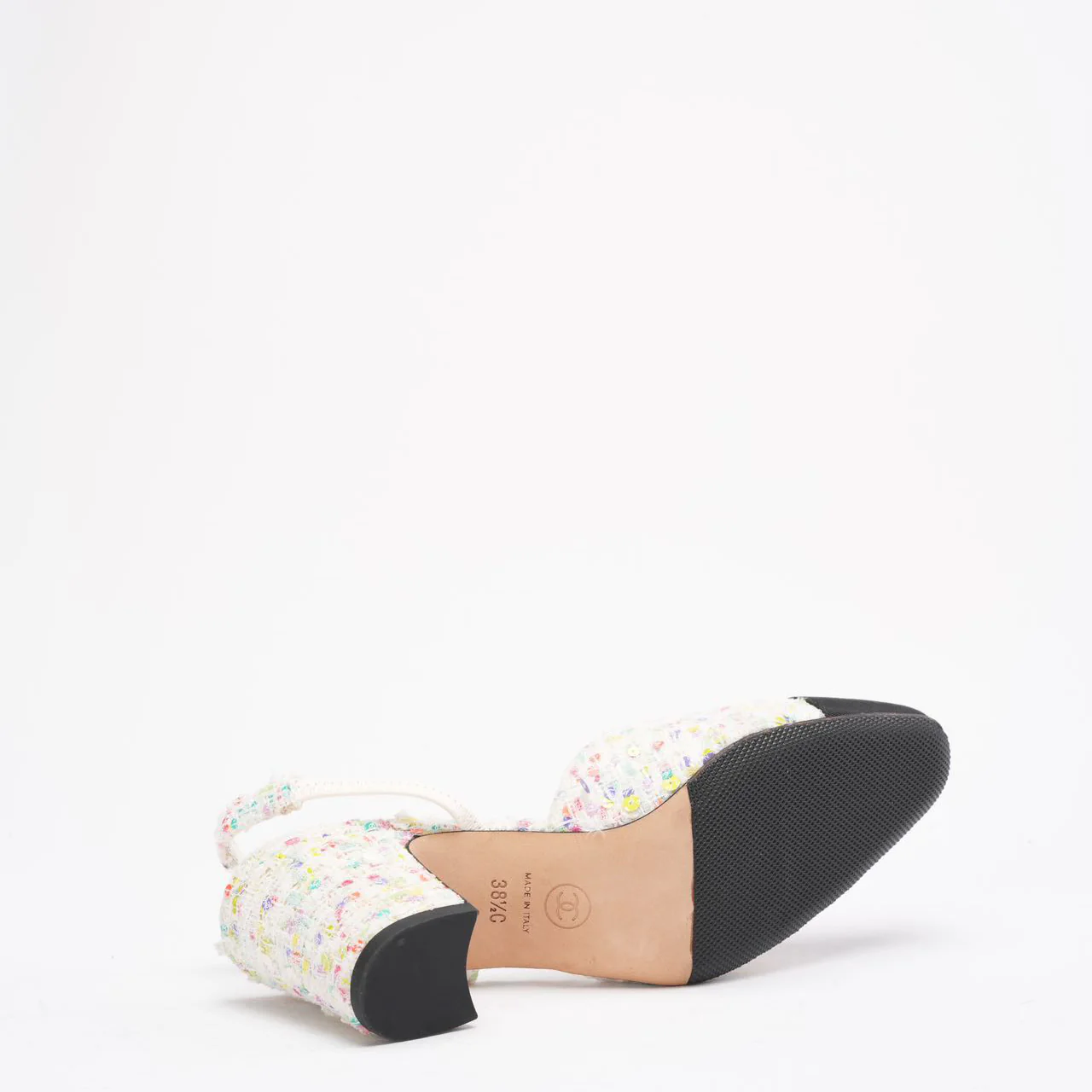 Chanel Multicolor Tweed CC Logo Slingback Pumps Size 38 ½