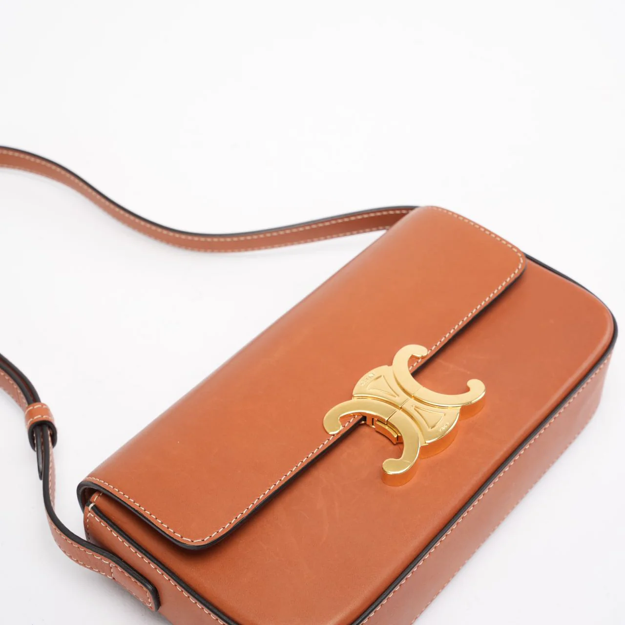 Celine Brown Triomphe Calfskin Claude Shoulder Bag 2024