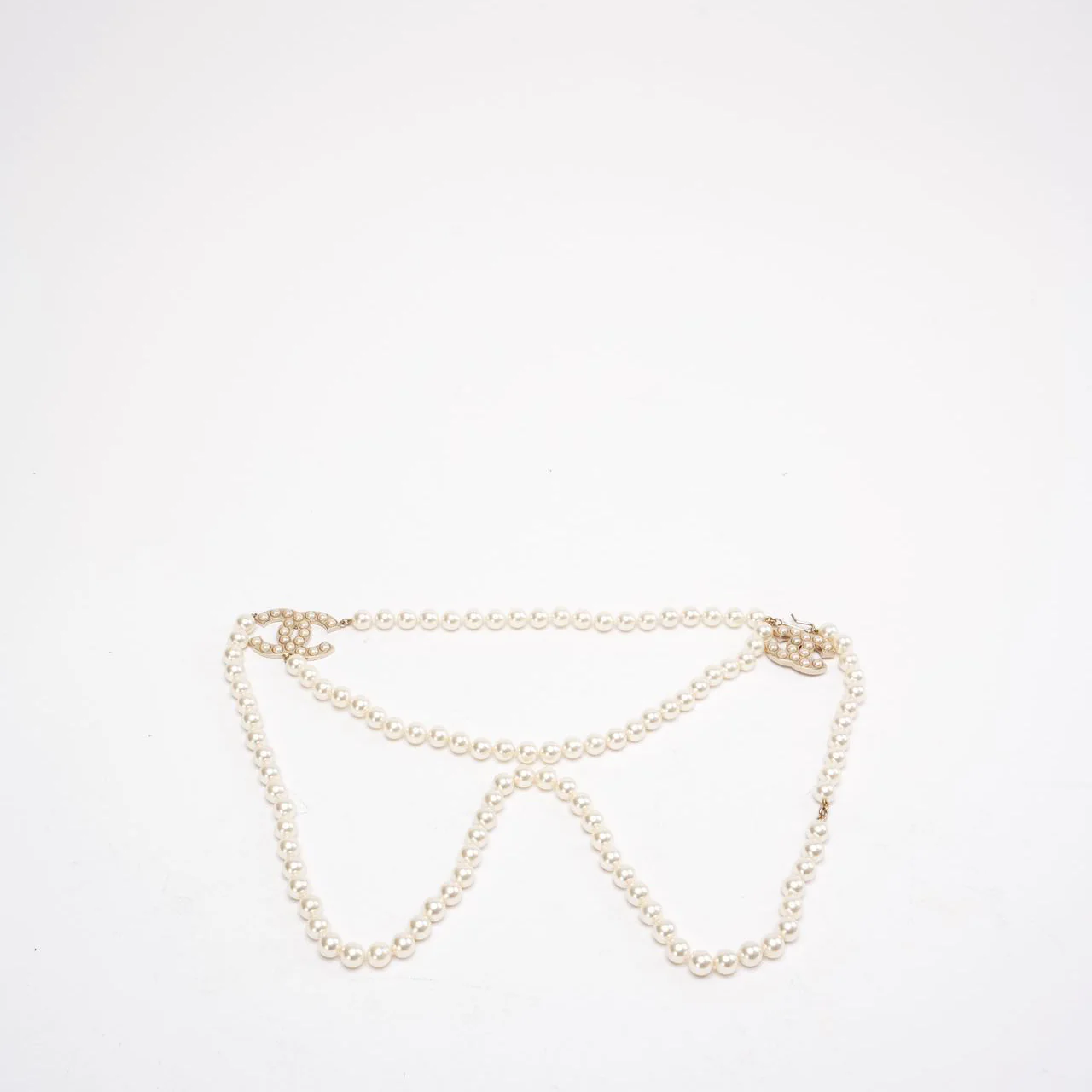 Chanel Gold Tone Faux Pearl CC Waist Belt