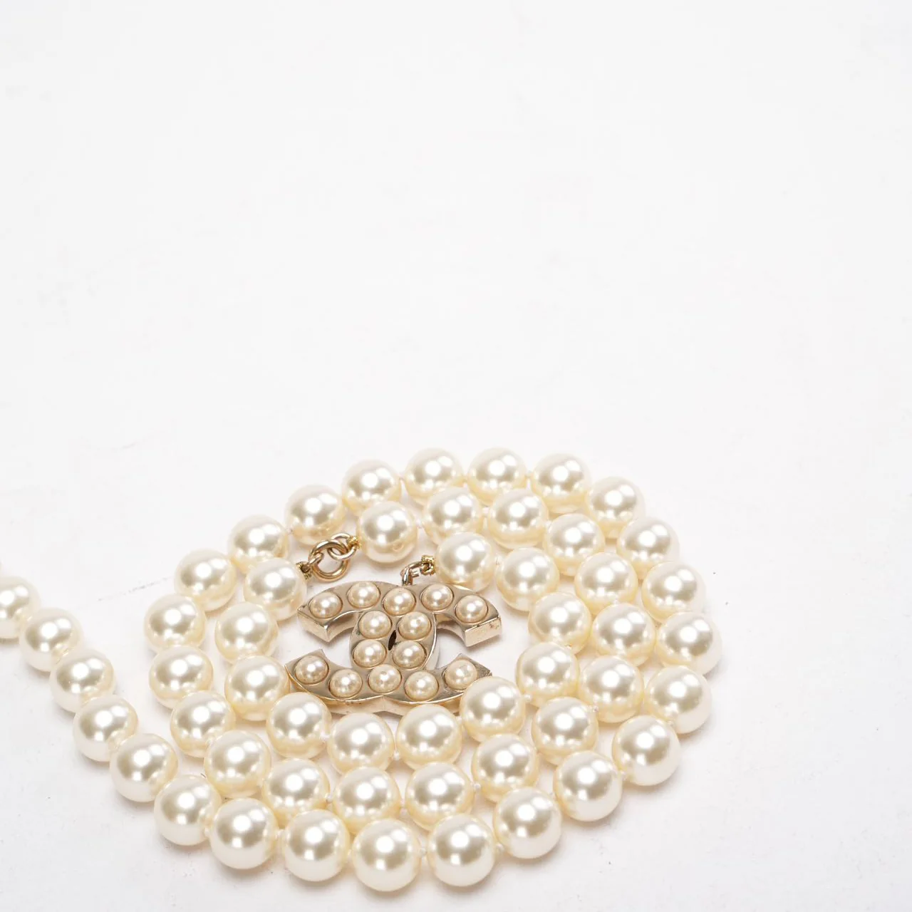 Chanel Gold Tone Faux Pearl CC Waist Belt