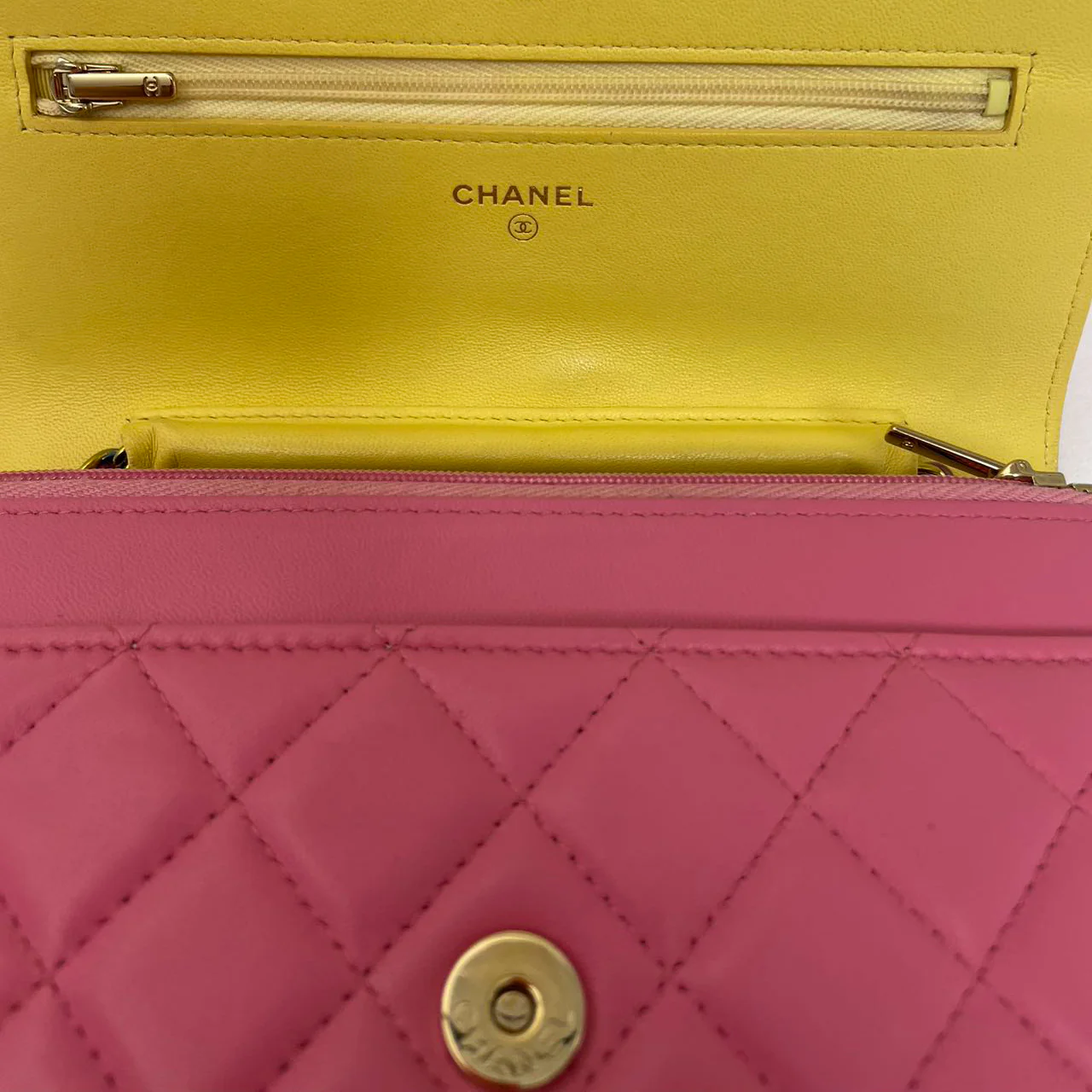 Chanel Classic Wallet on Chain (woc) Pink Yellow 2021
