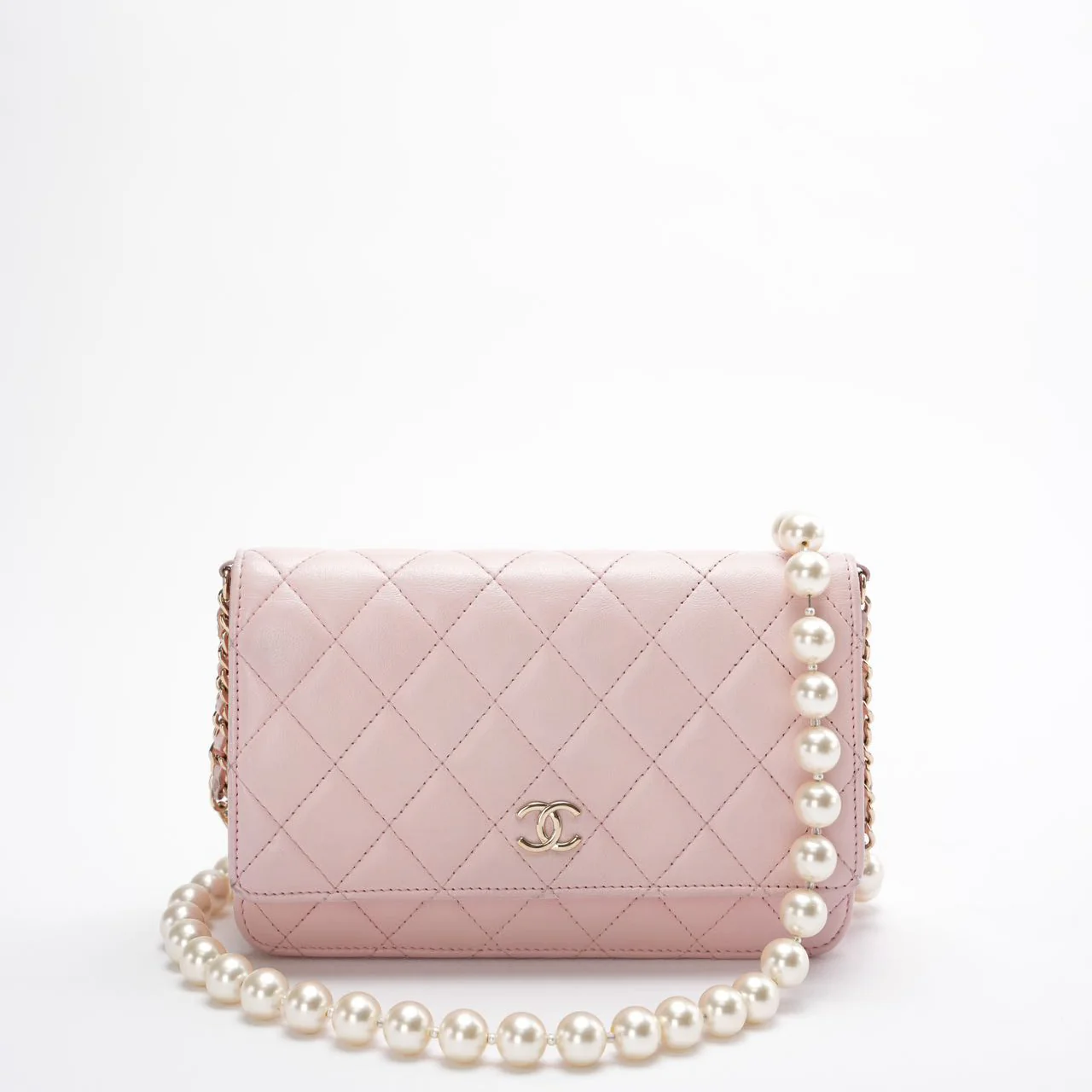 Chanel Wallet on Chain (WOC) Barbie Pink with Pearl Strap