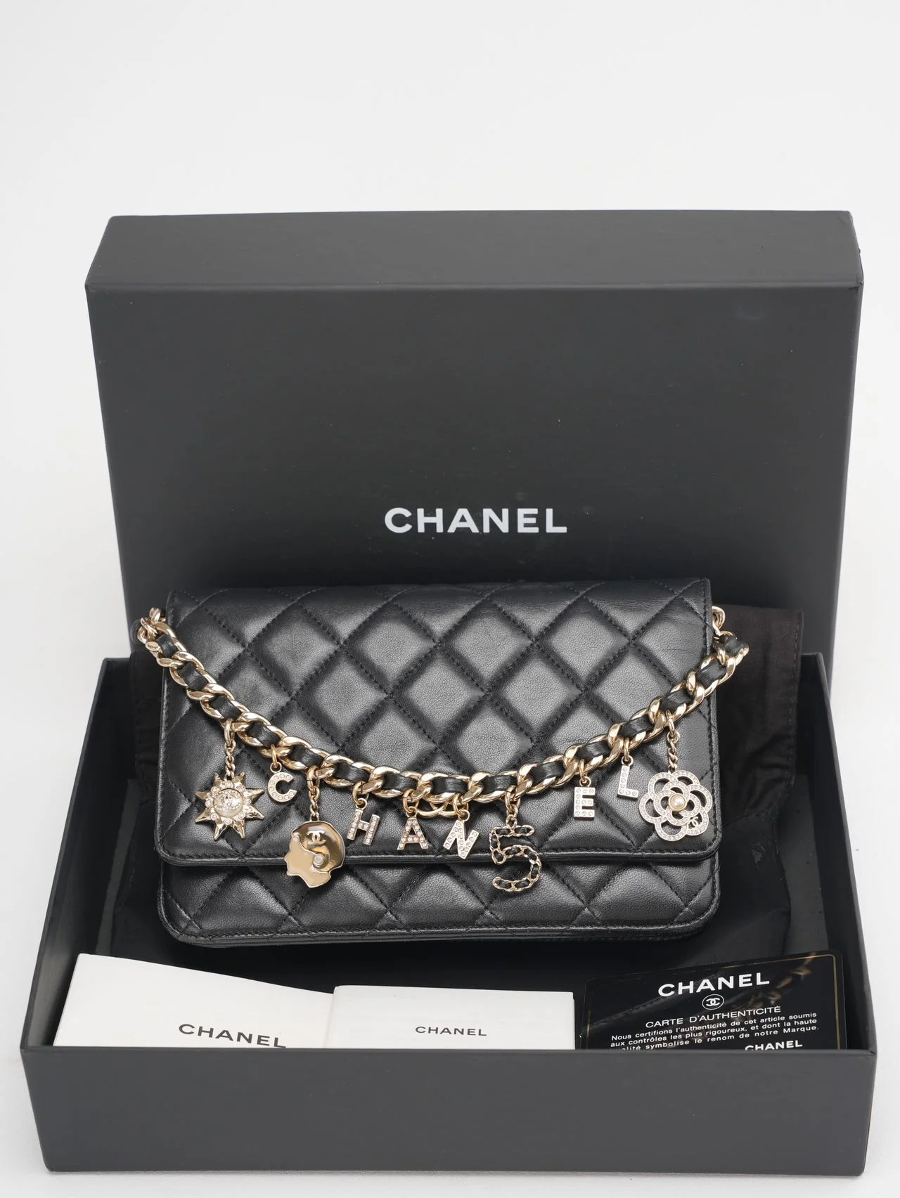 Chanel Black Wallet on Chain (WOC) Coco Charm Lambskin 2021