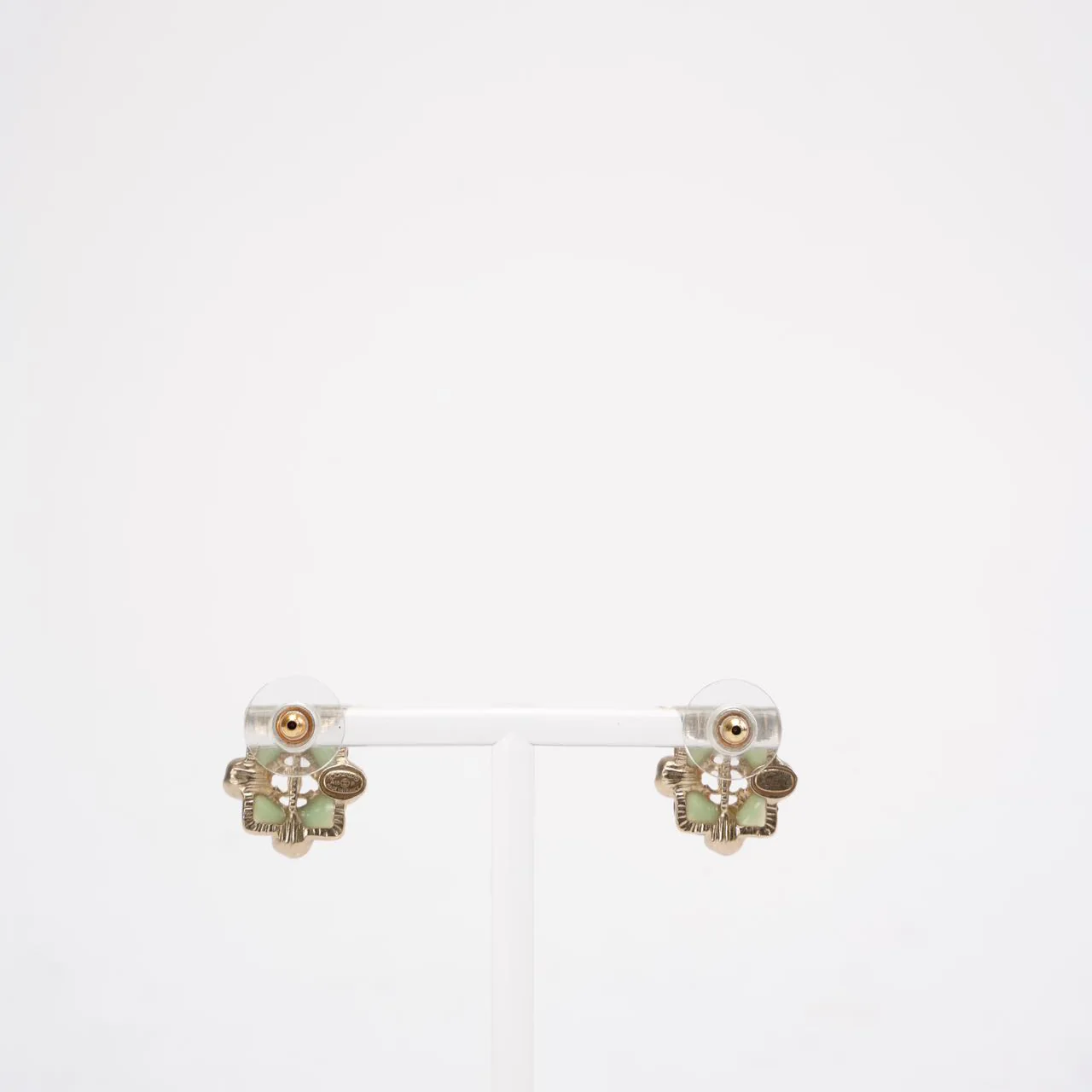 Chanel Gold CC Resin and Faux Pearl Push Back Earrings