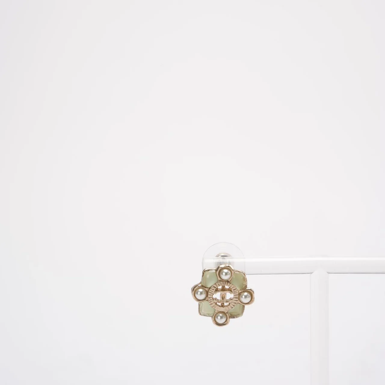 Chanel Gold CC Resin and Faux Pearl Push Back Earrings