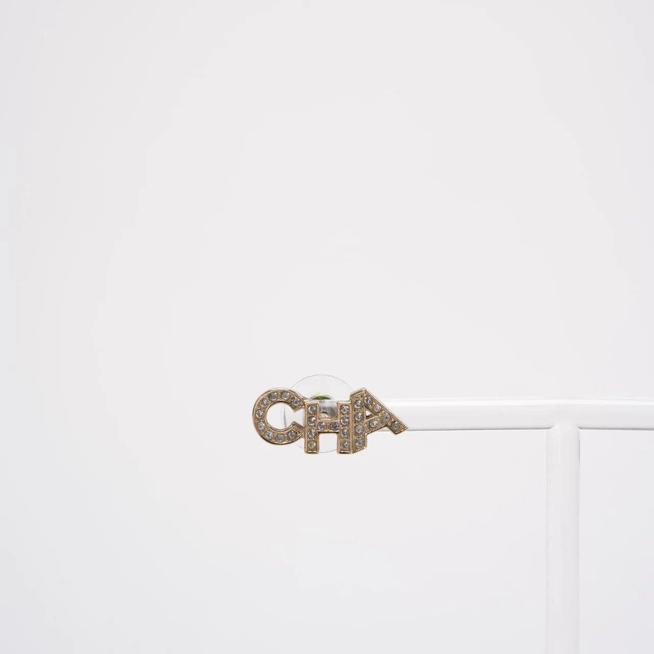 Chanel Gold Metal And Crystal Logo Letter Stud Earrings