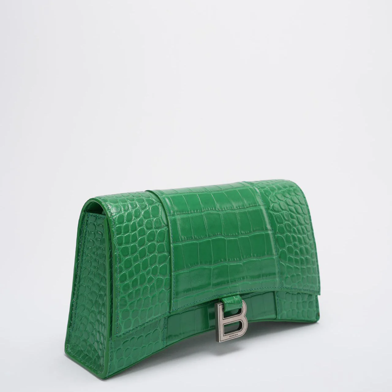 Balanciaga Shiny Calfskin Crocodile Embossed Small Hourglass Sling Shoulder Bag Leaf Green Side image