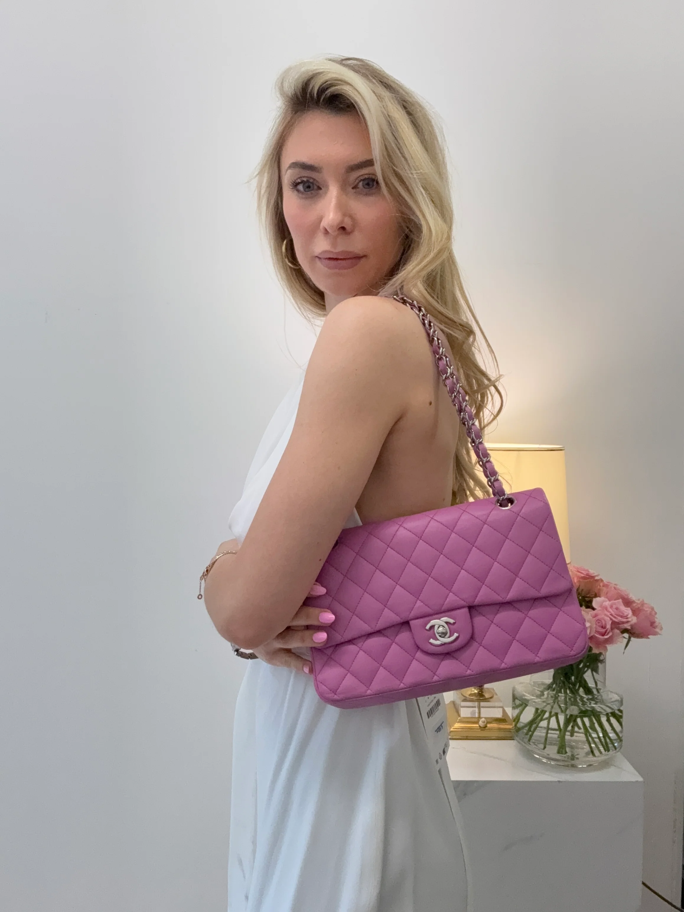 Chanel mittelgroße Double Flap Tasche Lammleder helllilac 2011