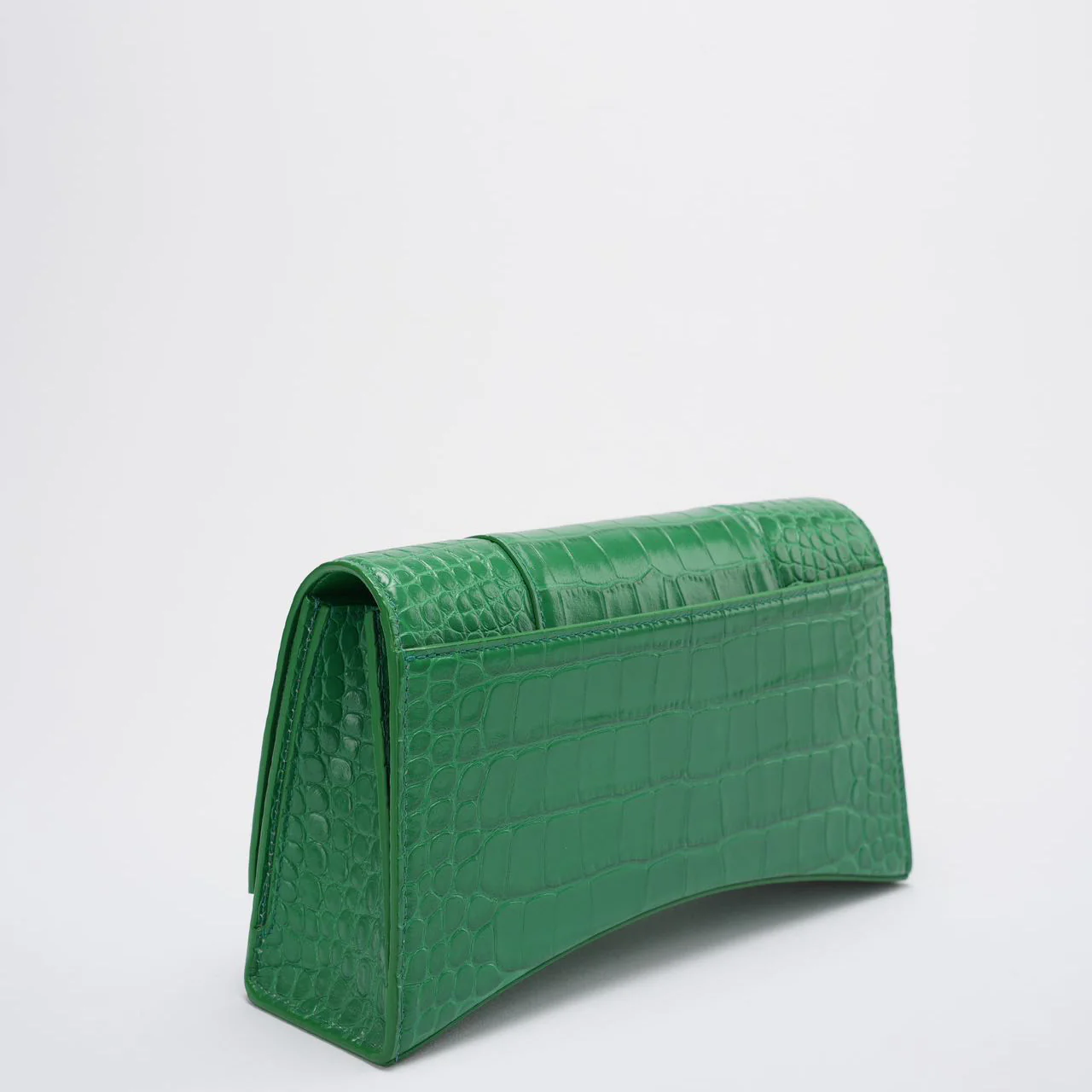 Balanciaga Shiny Calfskin Crocodile Embossed Small Hourglass Sling Shoulder Bag Leaf Green Shoulder
