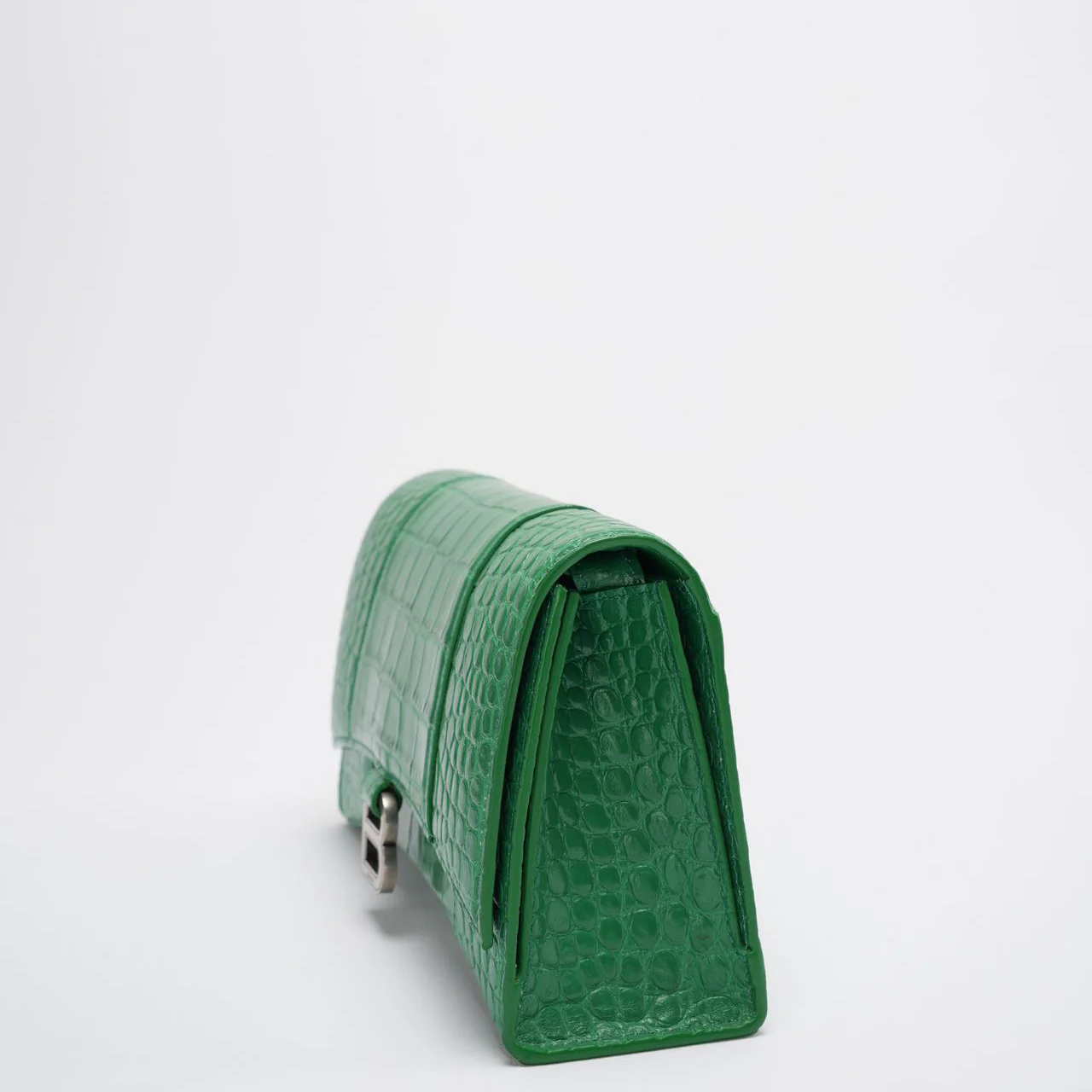 Balanciaga Shiny Calfskin Crocodile Embossed Small Hourglass Sling Shoulder Bag Leaf Green Side