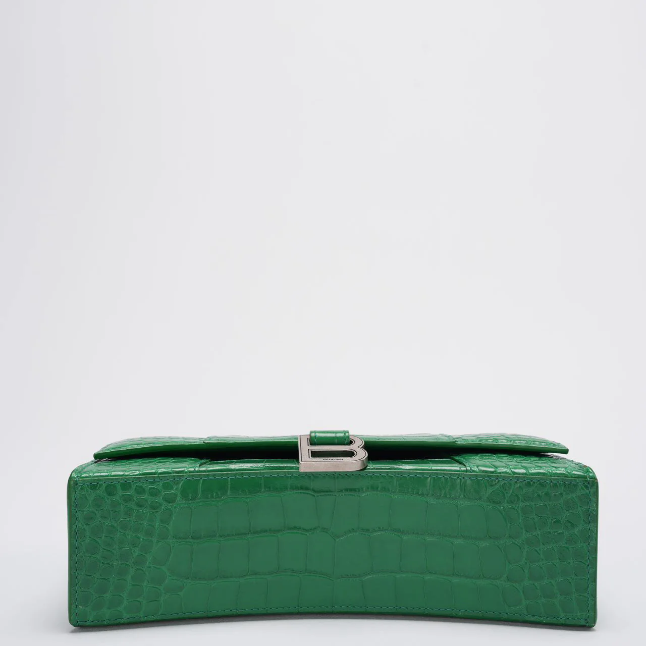 Balanciaga Shiny Calfskin Crocodile Embossed Small Hourglass Sling Shoulder Bag Leaf Green Bottom