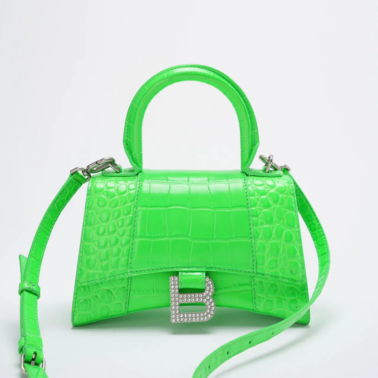 Balenciaga Hourglass Xs Handbag Crocodile Embossed In Green