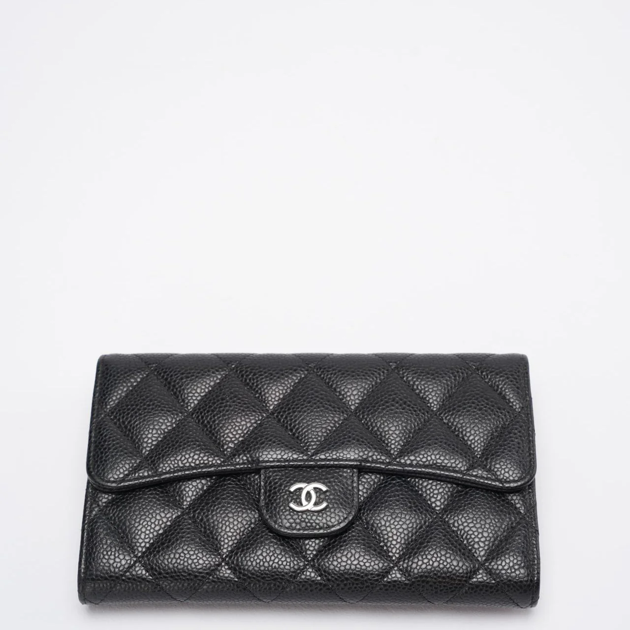 Chanel Black Caviar Classic Long Flap Wallet Front