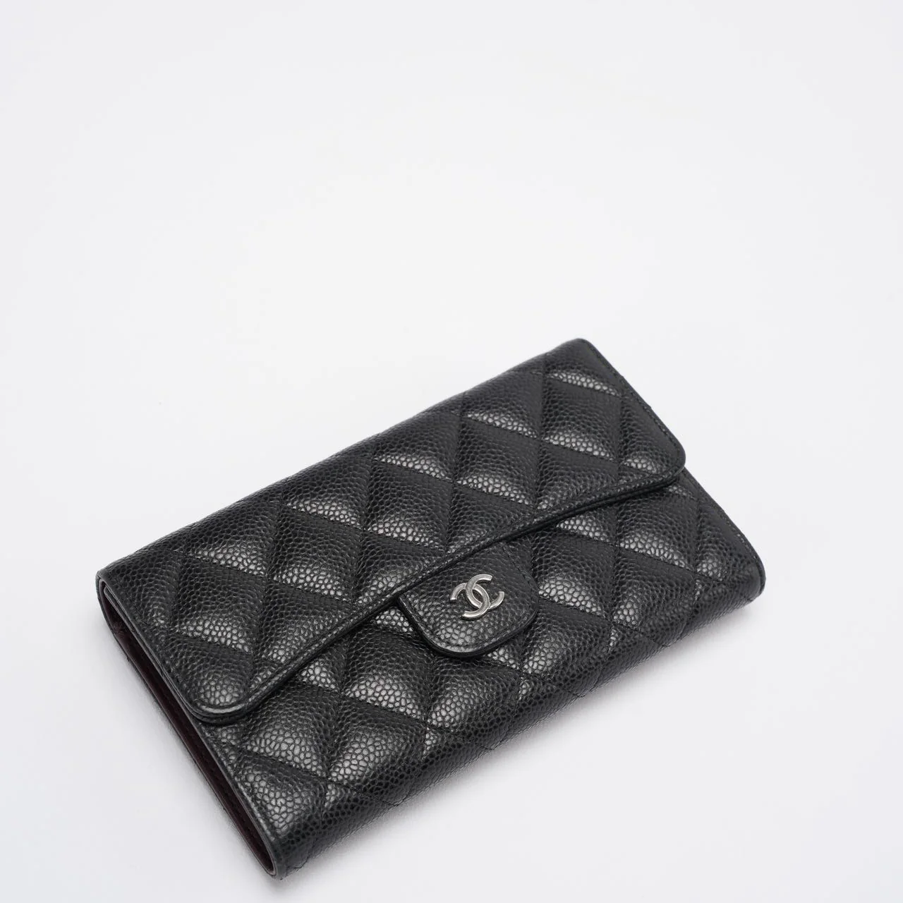 Chanel Black Caviar Classic Long Flap Wallet Side
