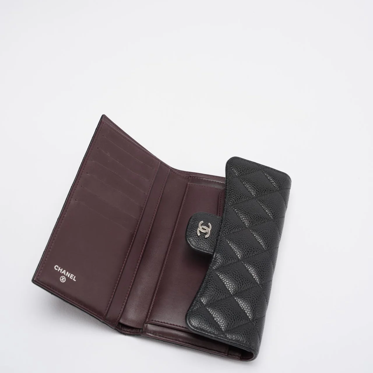 Chanel Black Caviar Classic Long Flap Wallet Open