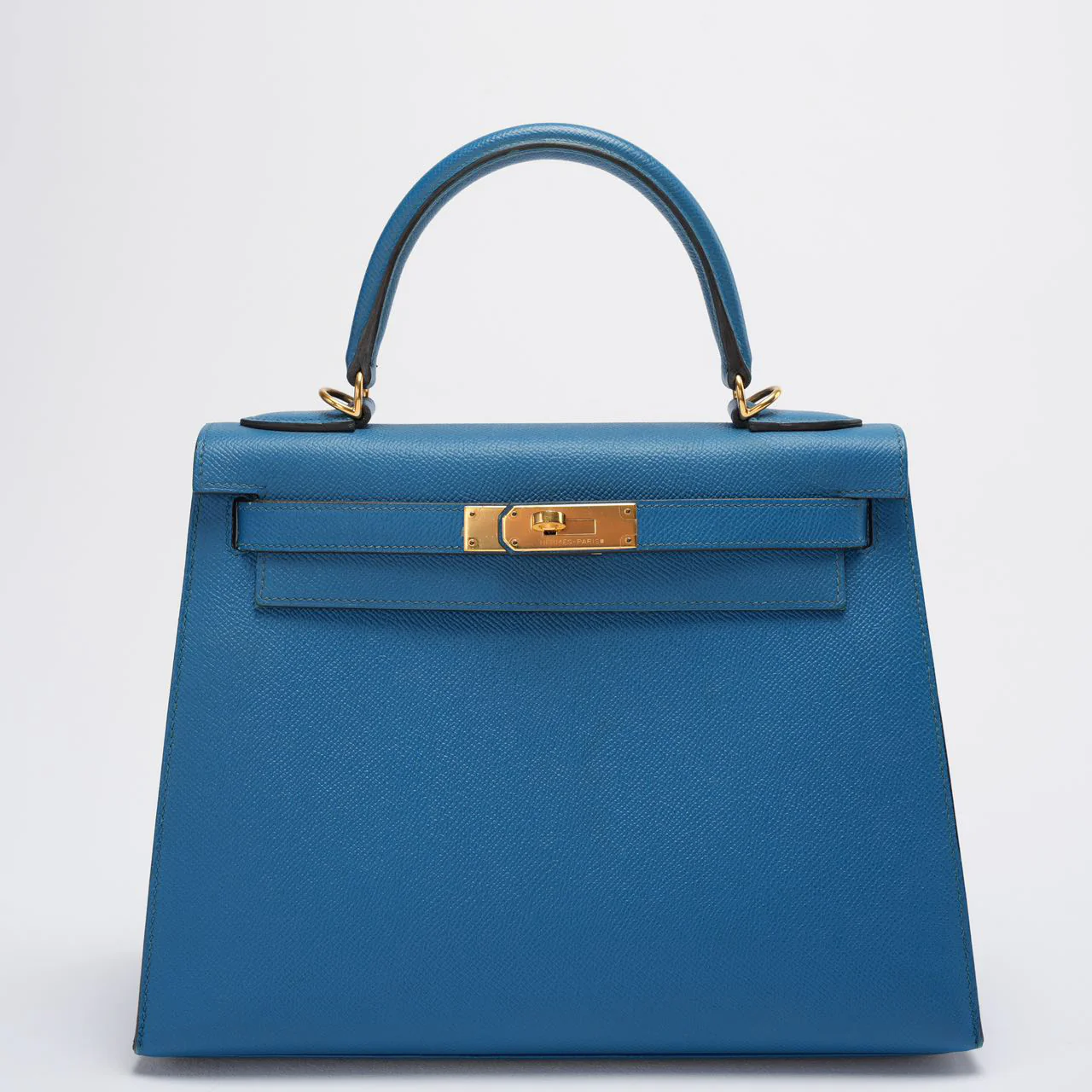 Hermes Kelly Sellier Bag 28cm In Blue Epsom Leather With Gold Hardware Front
