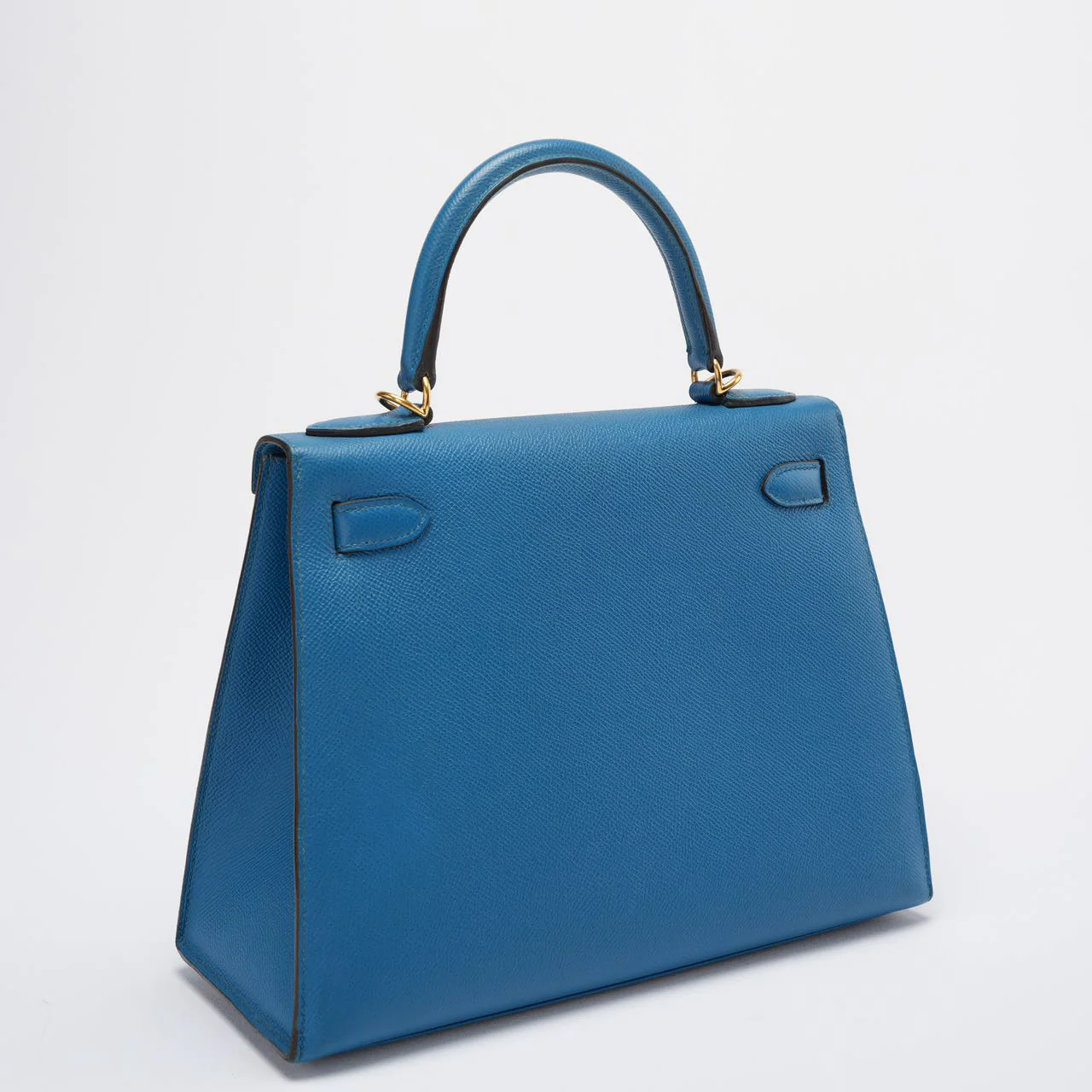 Hermes Kelly Sellier Bag 28cm In Blue Epsom Leather With Gold Hardware Side
