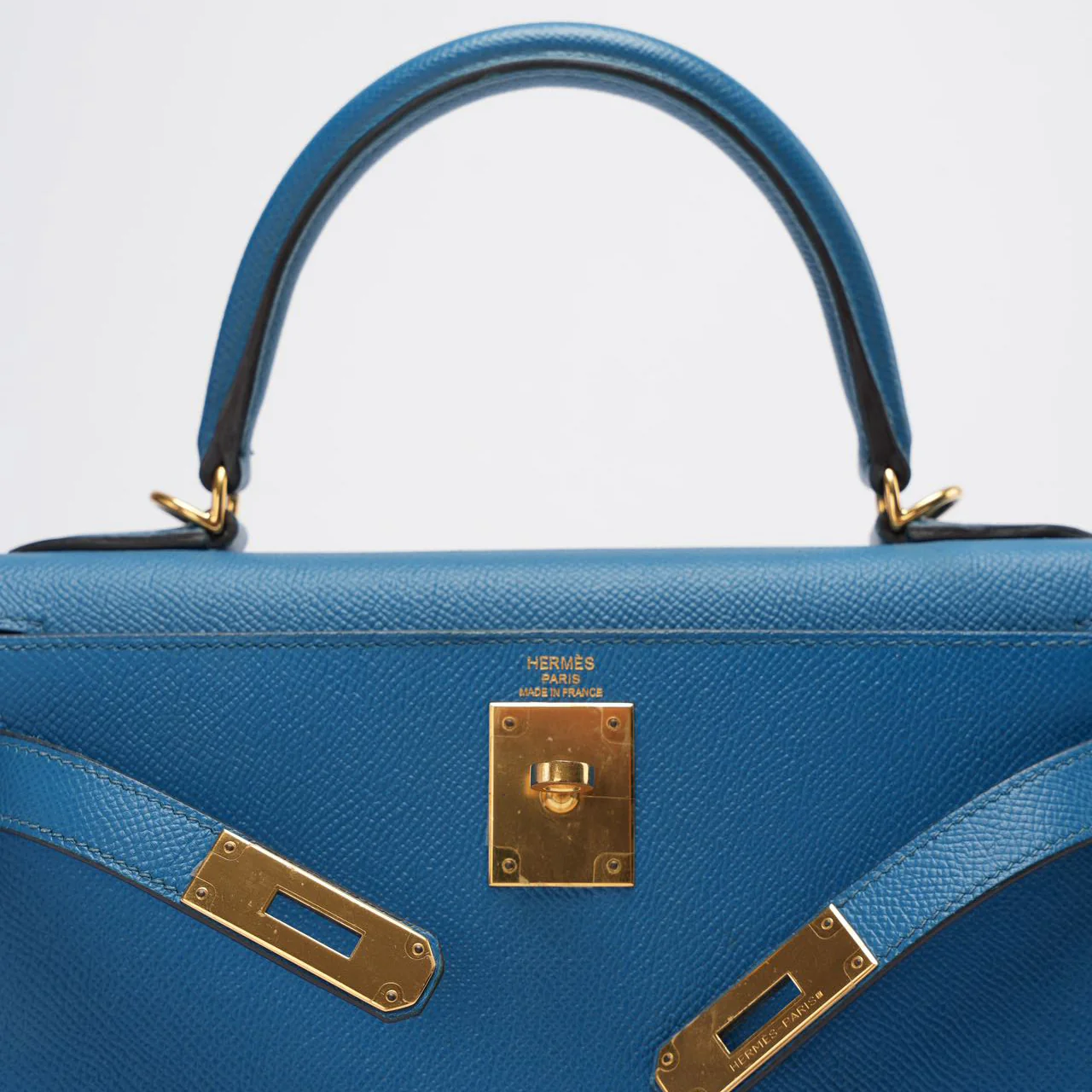 Pre-loved Hermes Kelly Sellier Bag 28cm In Blue Epsom Leather With Gold Hardware