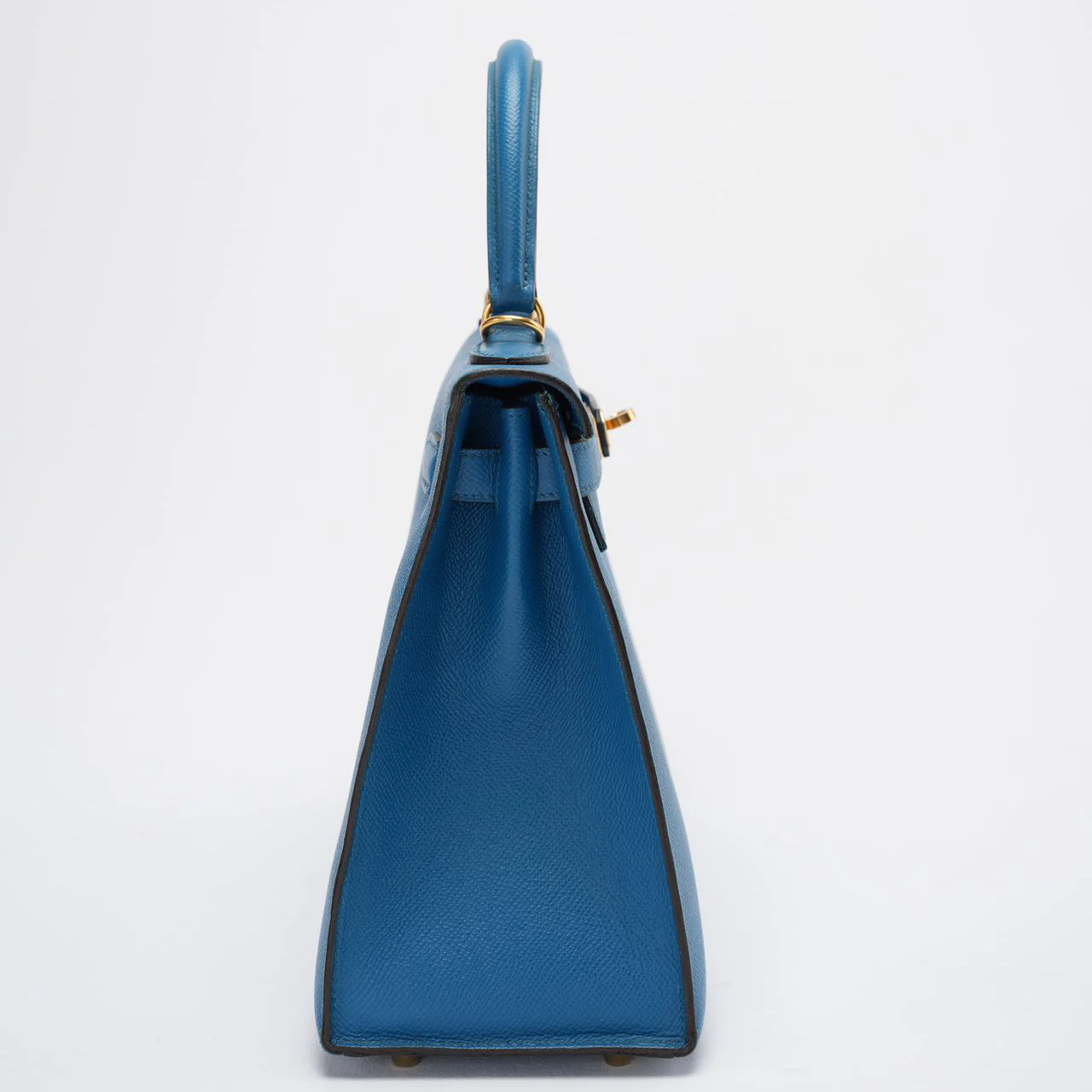 Hermes Kelly Sellier Bag 28cm In Blue Epsom Leather With Gold Hardware Side