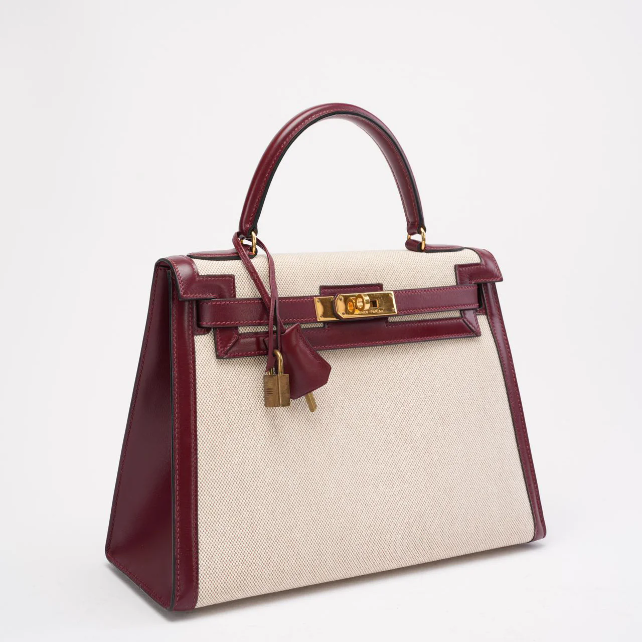 Hermes Vintage Kelly Sellier 28 Rouge Canvas Leather 1989