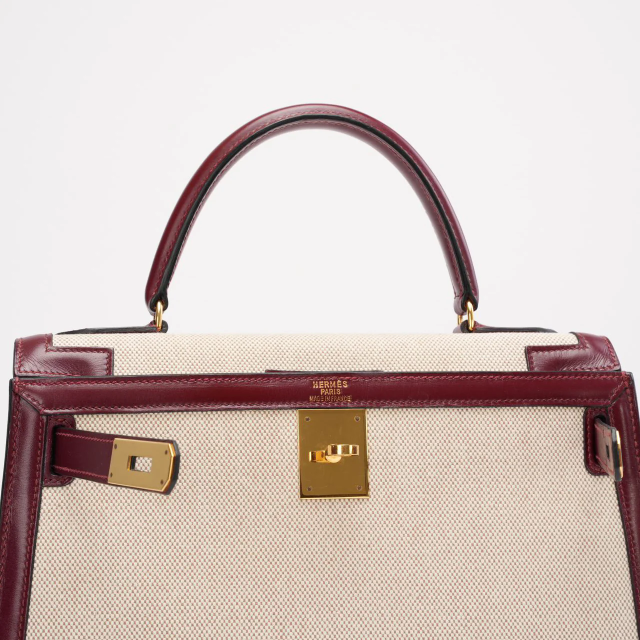 Hermes Vintage Kelly Sellier 28 Rouge Canvas Leather 1989