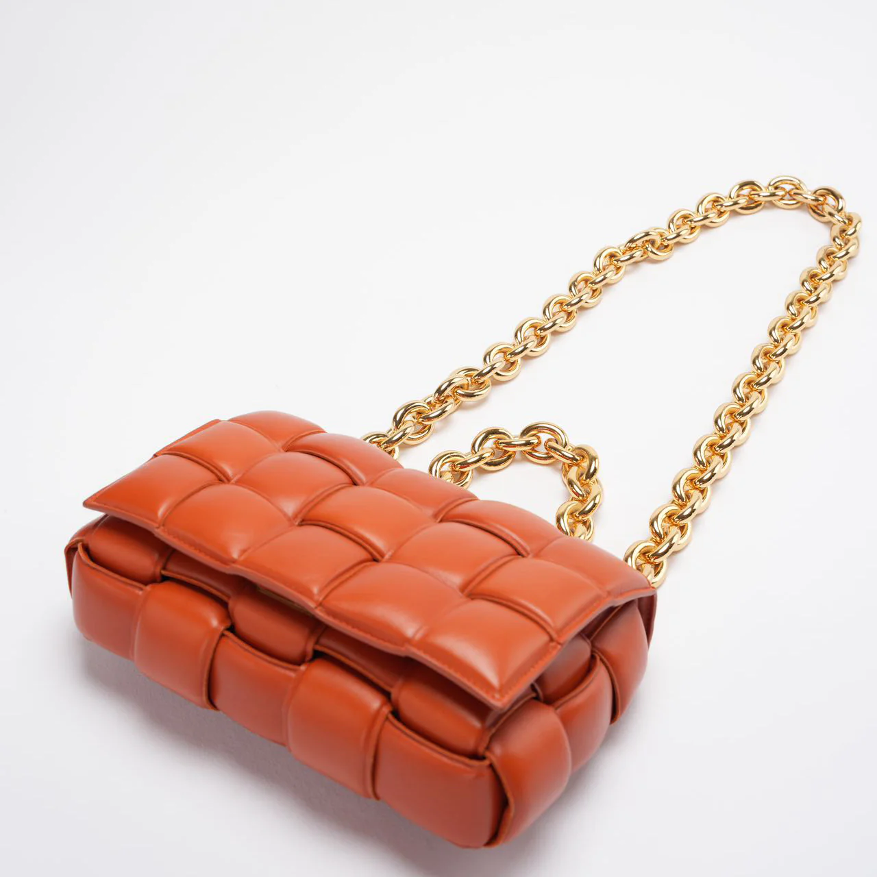 Bottega Veneta Camel CIntrecciato Padded Chain Cassette Bag