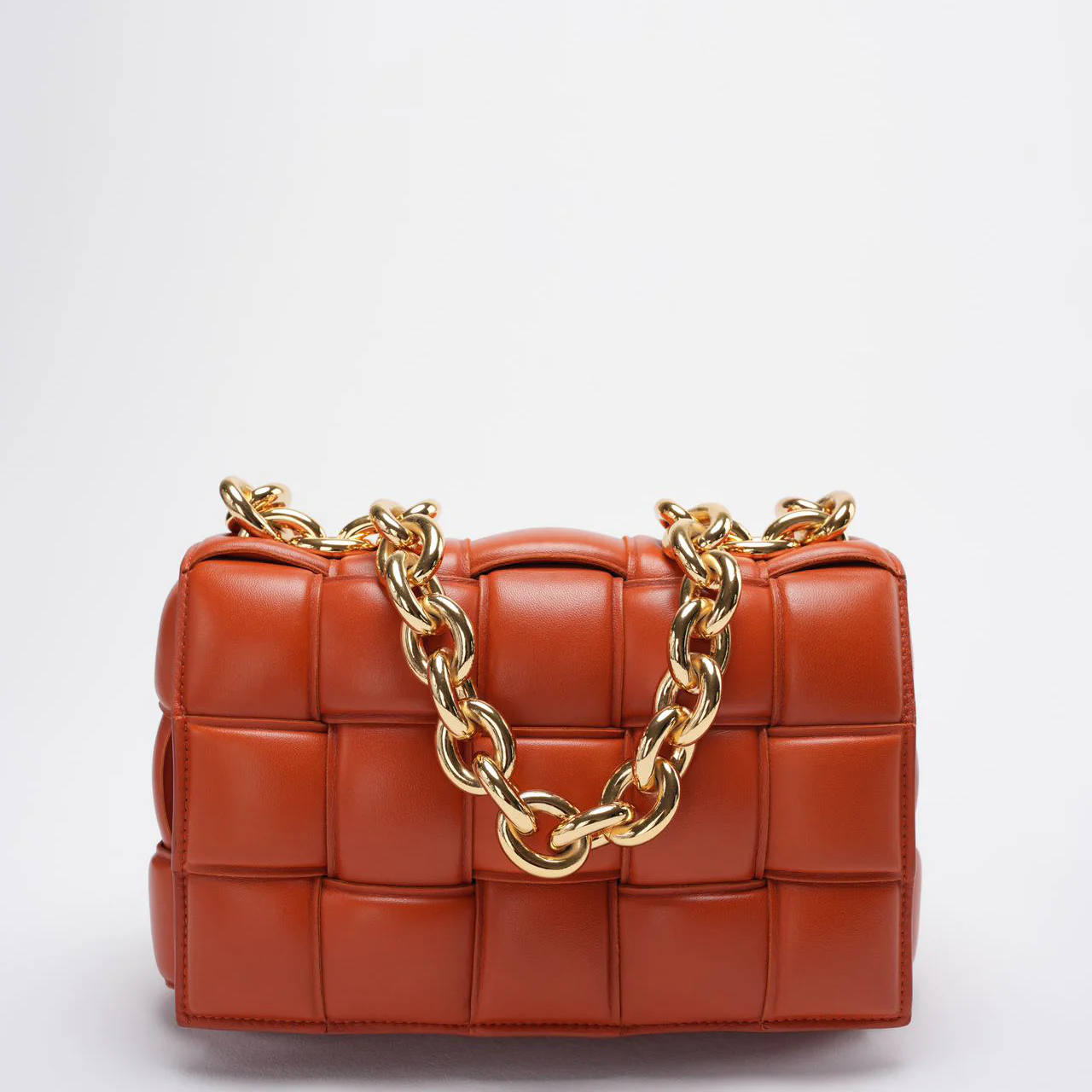 Bottega Veneta Camel CIntrecciato Padded Chain Cassette Bag