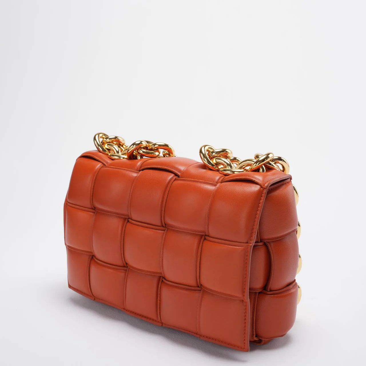 Bottega Veneta Camel CIntrecciato Padded Chain Cassette Bag