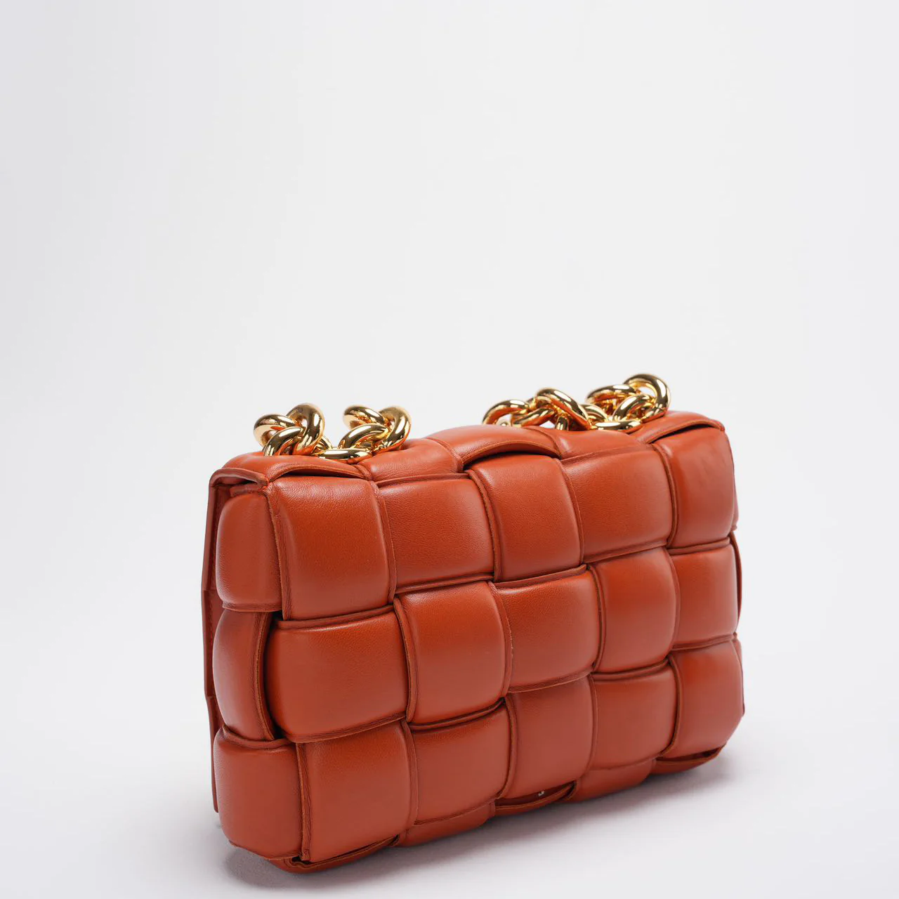 Bottega Veneta Camel CIntrecciato Padded Chain Cassette Bag