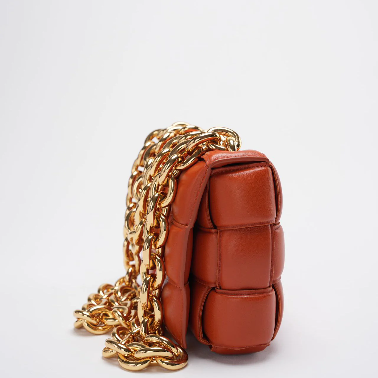 Bottega Veneta Camel CIntrecciato Padded Chain Cassette Bag