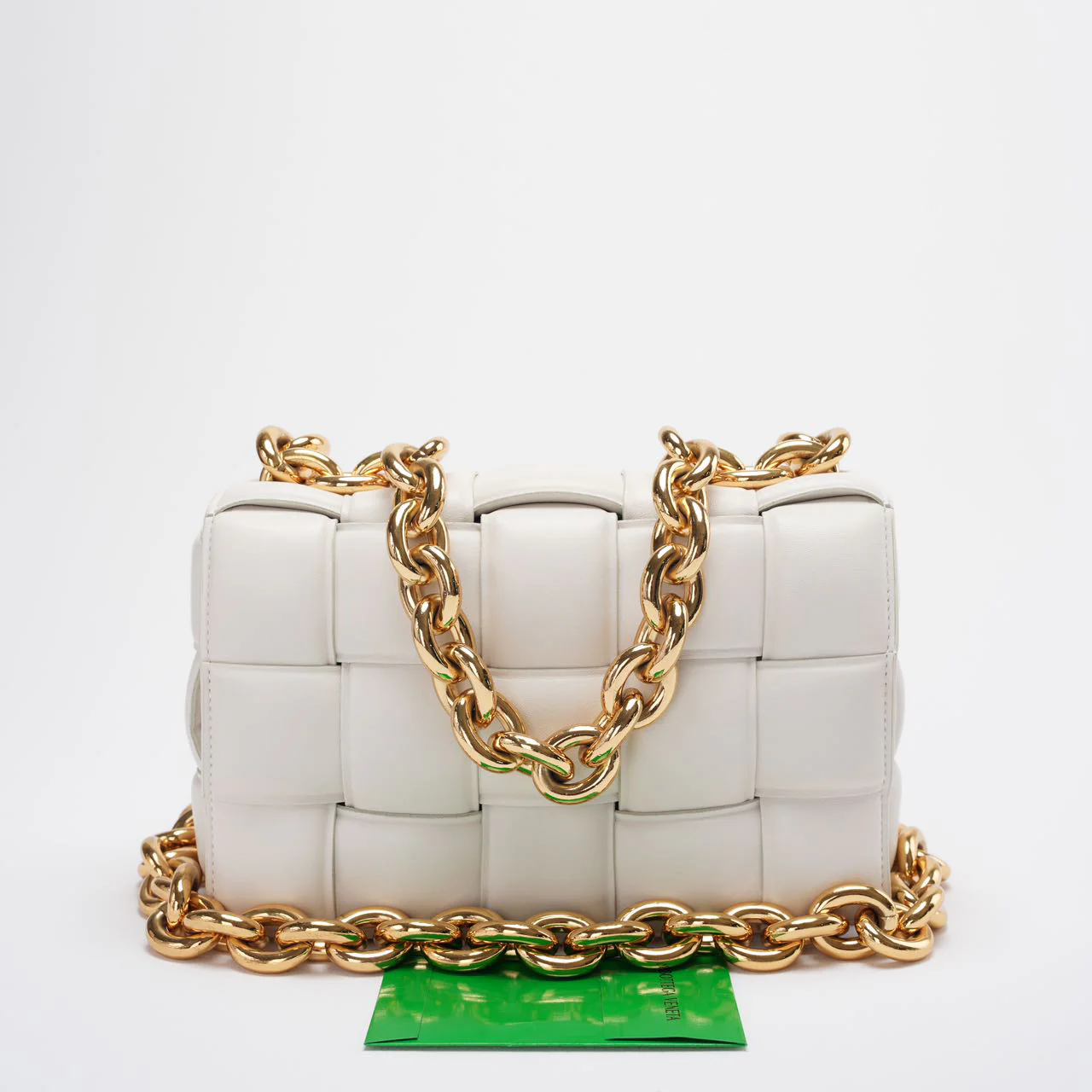 Used bottega Veneta White Padded Chain Cassette Crossbody Bag Lambskin Leather front 