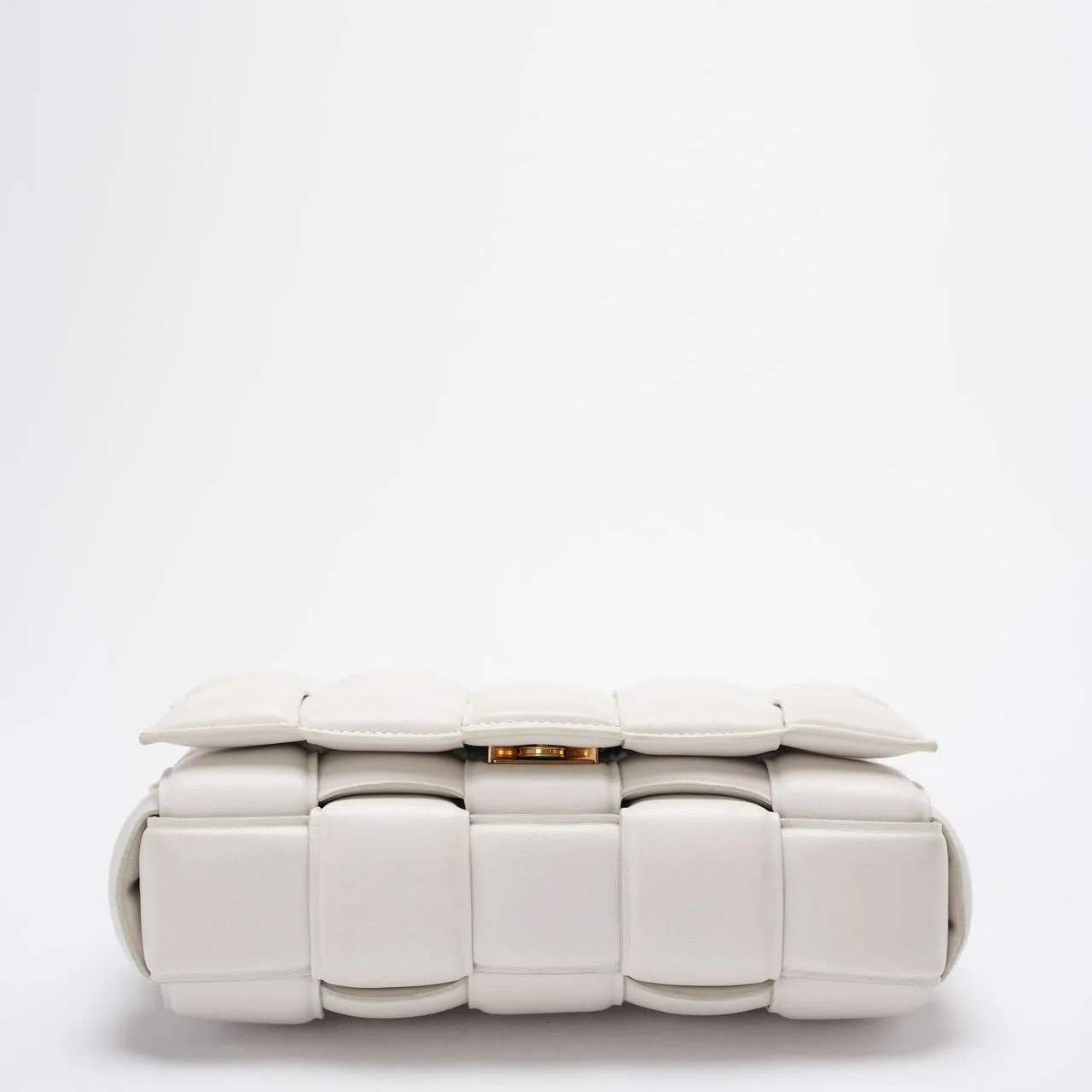 Bottega Veneta White Padded Chain Cassette Crossbody Bag Lambskin Leather Botttom