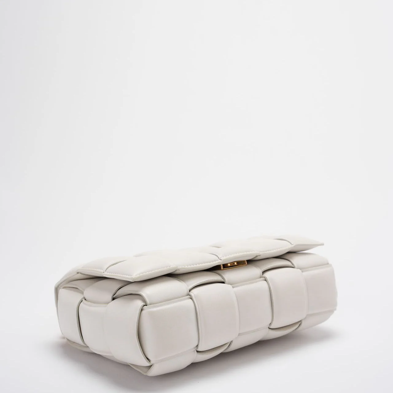 Bottega Veneta White Padded Chain Cassette Crossbody Bag Lambskin Leather Corner