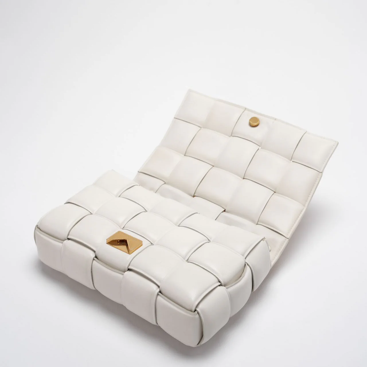 Bottega Veneta White Padded Chain Cassette Crossbody Bag Lambskin Leather