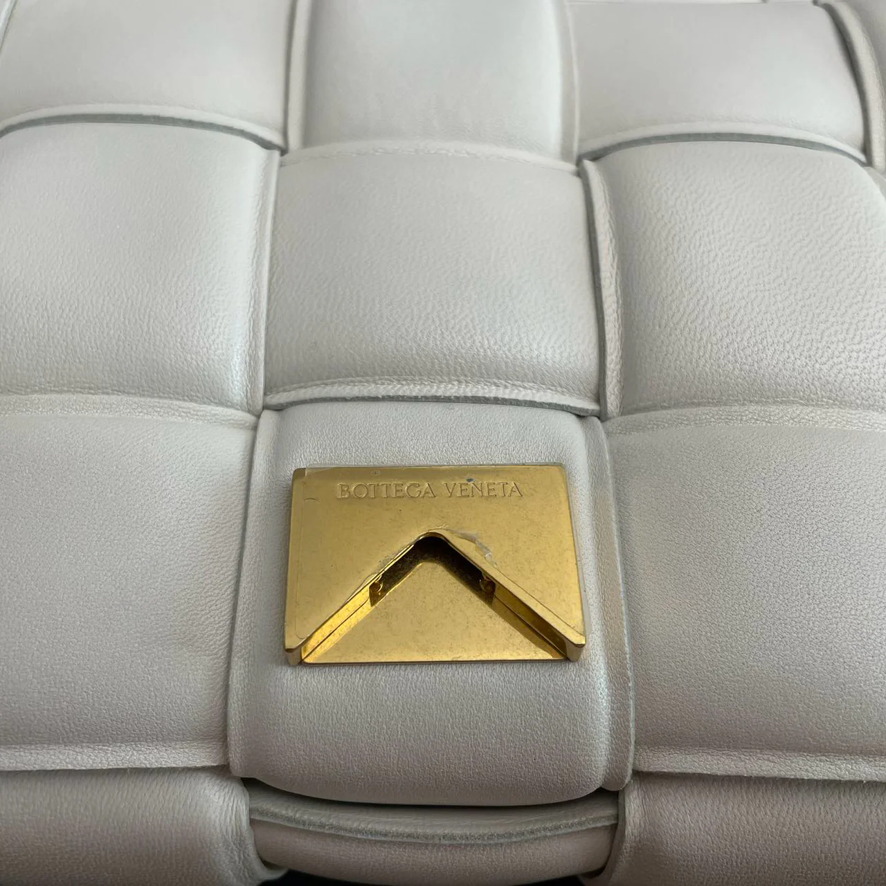 Bottega Veneta White Padded Chain Cassette Crossbody Bag Lambskin Leather