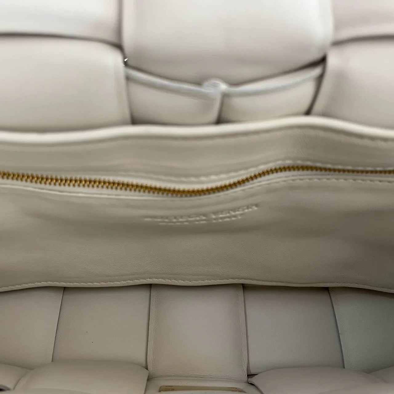 Bottega Veneta White Padded Chain Cassette Crossbody Bag Lambskin Leather Inside