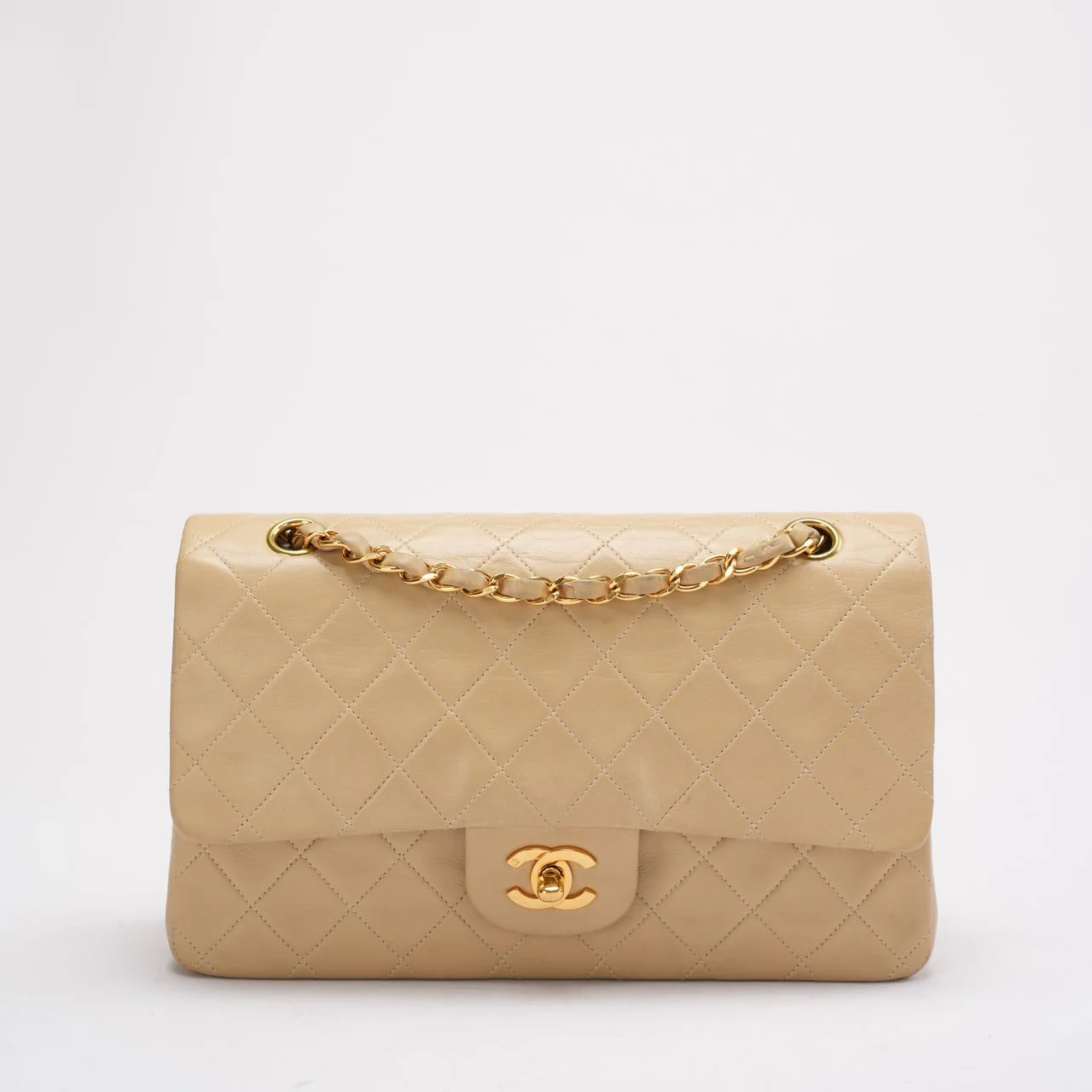 Chanel Vintage Beige Lambskin Medium Double Flap 1997