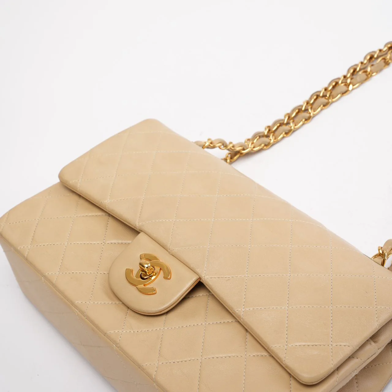 Chanel Vintage Beige Lambskin Medium Double Flap 1997