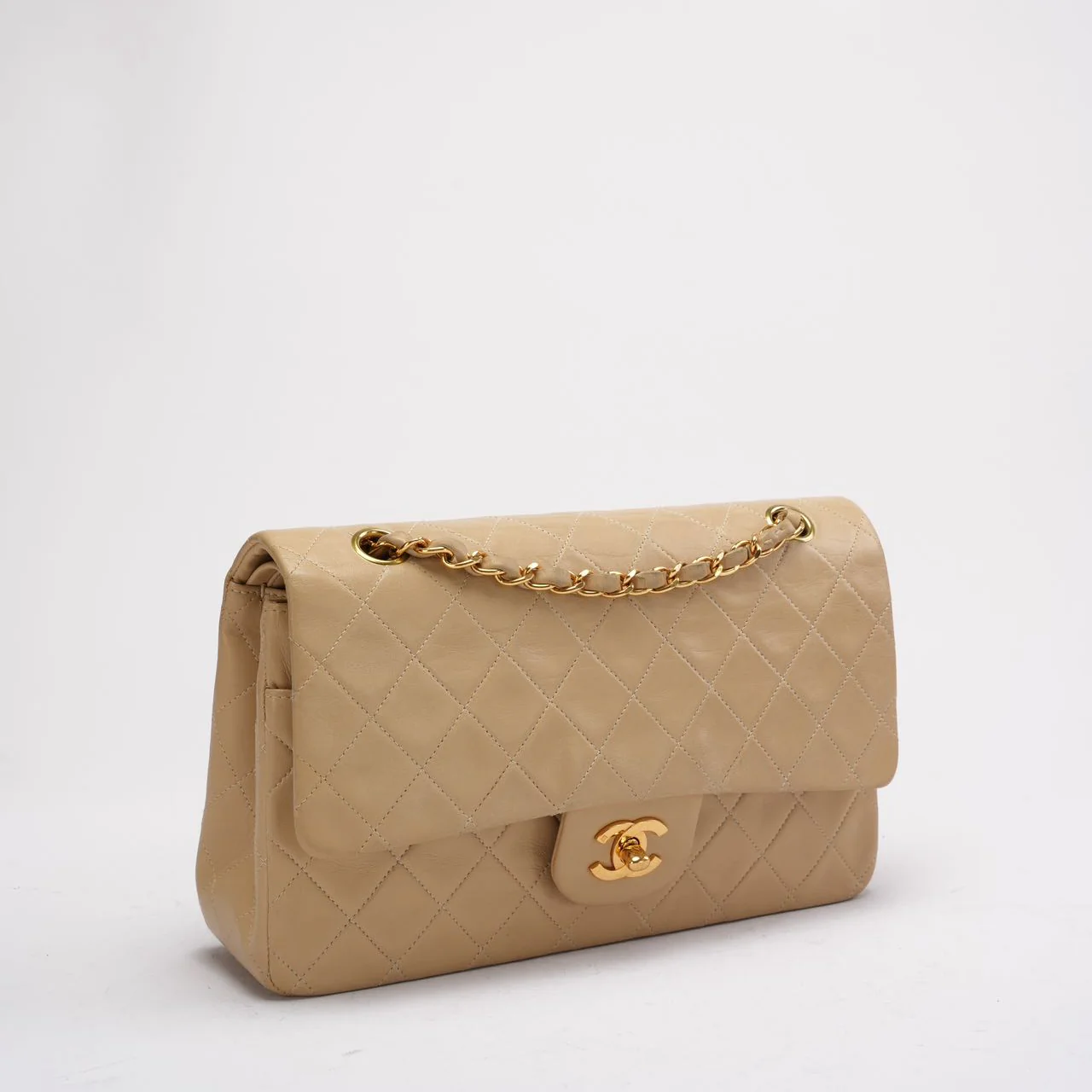 Chanel Vintage Agneau Beige Double Rabat Moyen 1997
