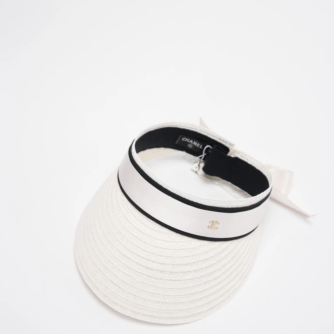 Chanel Abaca Cotton Ribbon Visor in Ecru White Up